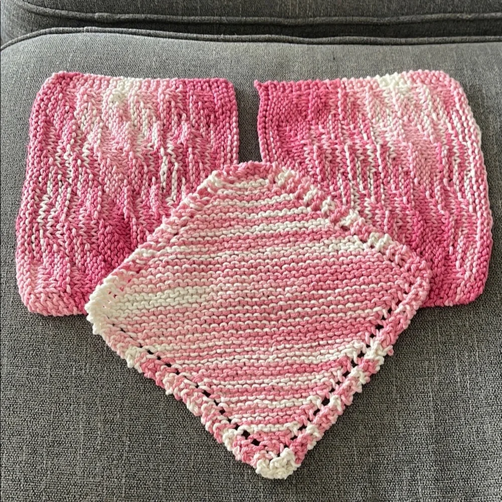 Handmade knitted pink washcloths/dishcloths